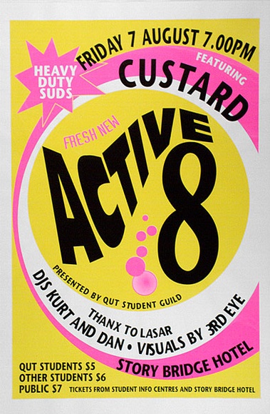 Artist: b'Blackwell, Susi.' | Title: b'Active 8.' | Date: 1992, July | Technique: b'screenprint, printed iblack, pink and yellow ink, from three stencils' Artist: b'Blackwell, Susi.' | Title: b'Active 8.' | Date: 1992, July | Technique: b'screenprint, printed iblack, pink and yellow ink, from three stencils'
