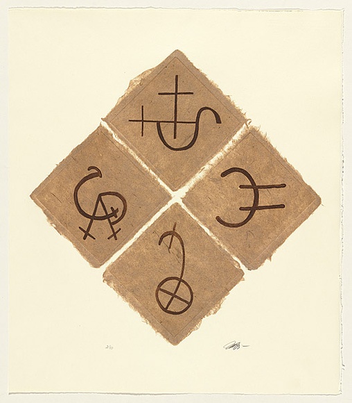 Title: b'Simbol Fetor tinenti, Amtiran, Abineno and Bano' | Date: 2007 | Technique: b'engraving, printed in sepia ink, from four copper plates' Title: b'Simbol Fetor tinenti, Amtiran, Abineno and Bano' | Date: 2007 | Technique: b'engraving, printed in sepia ink, from four copper plates'