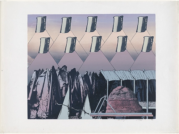 Artist: b'Senbergs, Jan.' | Title: bWe're moving | Date: 1971 | Technique: b'screenprint, printed in colour, from multiple stencil' | Copyright: b'\xc2\xa9 Jan Senbergs. Licensed by VISCOPY, Australia' Artist: b'Senbergs, Jan.' | Title: bWe're moving | Date: 1971 | Technique: b'screenprint, printed in colour, from multiple stencil' | Copyright: b'\xc2\xa9 Jan Senbergs. Licensed by VISCOPY, Australia'