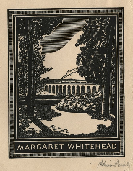 Artist: b'FEINT, Adrian' | Title: b'Bookplate: Margaret Whitehead.' | Date: (1938) | Technique: b'process block, printed in black ink, from one block' | Copyright: b'Courtesy the Estate of Adrian Feint' Artist: b'FEINT, Adrian' | Title: b'Bookplate: Margaret Whitehead.' | Date: (1938) | Technique: b'process block, printed in black ink, from one block' | Copyright: b'Courtesy the Estate of Adrian Feint'