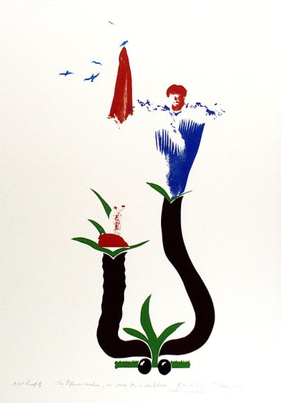 Artist: b'COLEING, Tony' | Title: b'The de flower machine, or study for a sculpture.' | Date: 1975 | Technique: b'screenprint, printed in colour, from five stencils' Artist: b'COLEING, Tony' | Title: b'The de flower machine, or study for a sculpture.' | Date: 1975 | Technique: b'screenprint, printed in colour, from five stencils'