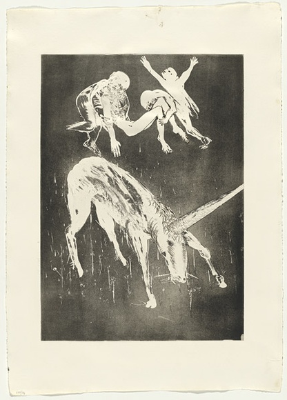 Artist: b'BOYD, Arthur' | Title: b'Death of the Unicorn.' | Date: 1973-74 | Technique: b'aquatint, printed in black ink, from one plate' | Copyright: b'Reproduced with permission of Bundanon Trust' Artist: b'BOYD, Arthur' | Title: b'Death of the Unicorn.' | Date: 1973-74 | Technique: b'aquatint, printed in black ink, from one plate' | Copyright: b'Reproduced with permission of Bundanon Trust'