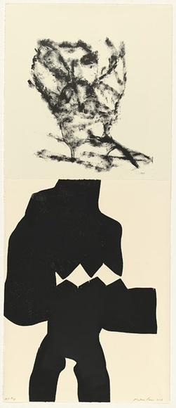 Artist: b'PARR, Mike' | Title: b'not titled.' | Date: 2001 | Technique: b'lithograph, printed in black ink, from one stone; woodcut, printed in black ink, from one block' Artist: b'PARR, Mike' | Title: b'not titled.' | Date: 2001 | Technique: b'lithograph, printed in black ink, from one stone; woodcut, printed in black ink, from one block'
