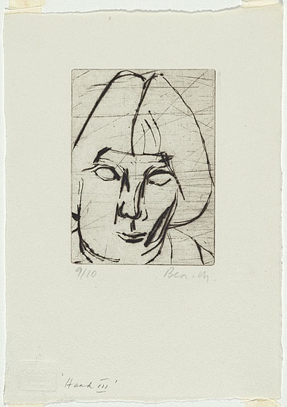 Artist: b'MADDOCK, Bea' | Title: b'Head III' | Date: 1964 | Technique: b'drypoint, printed in black ink with plate-tone, from one copper plate' Artist: b'MADDOCK, Bea' | Title: b'Head III' | Date: 1964 | Technique: b'drypoint, printed in black ink with plate-tone, from one copper plate'