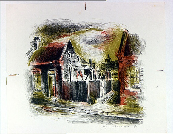 Artist: b'MACQUEEN, Mary' | Title: b'Fitzroy' | Date: 1956 | Technique: b'lithograph, printed in colour, from multiple plates' | Copyright: b'Courtesy Paulette Calhoun, for the estate of Mary Macqueen' Artist: b'MACQUEEN, Mary' | Title: b'Fitzroy' | Date: 1956 | Technique: b'lithograph, printed in colour, from multiple plates' | Copyright: b'Courtesy Paulette Calhoun, for the estate of Mary Macqueen'