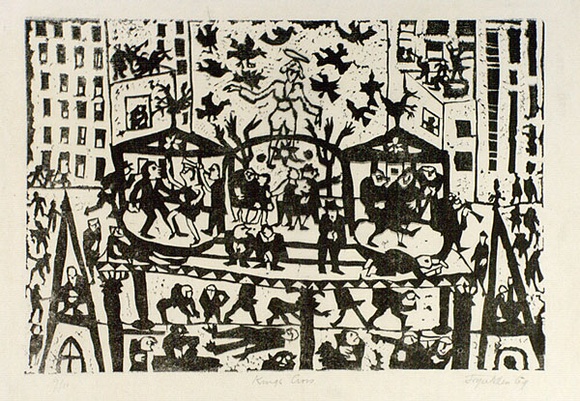 Artist: Allen, Joyce. | Title: King's Cross. | Date: 1969 | Technique: linocut, printed in black ink, from one block