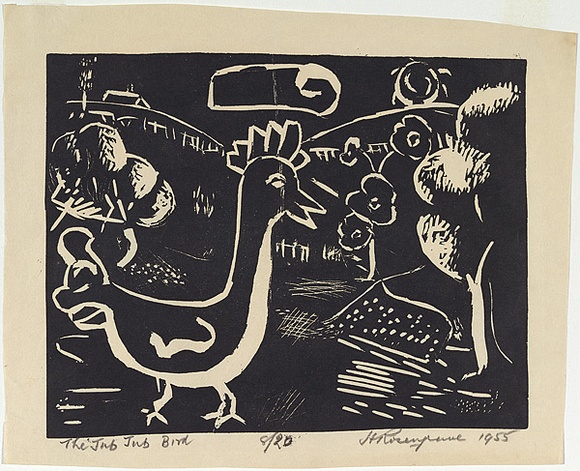 Artist: b'ROSENGRAVE, Harry' | Title: b'The Jub Jub bird' | Date: 1955 | Technique: b'lithograph, printed in black ink, from one stone' Artist: b'ROSENGRAVE, Harry' | Title: b'The Jub Jub bird' | Date: 1955 | Technique: b'lithograph, printed in black ink, from one stone'