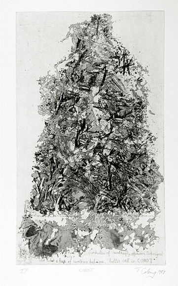 Artist: b'COLEING, Tony' | Title: b'Corot.' | Date: 1987 | Technique: b'etching, roulette and aquatint, printed in black ink, from one copper plate' Artist: b'COLEING, Tony' | Title: b'Corot.' | Date: 1987 | Technique: b'etching, roulette and aquatint, printed in black ink, from one copper plate'