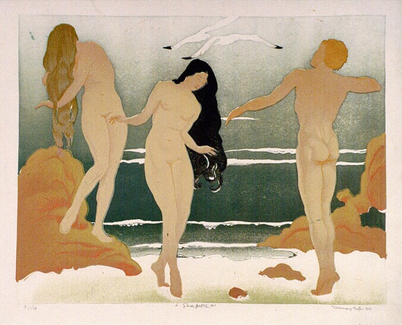 Artist: b'Griffin, Murray.' | Title: b'Sea piece' | Date: 1936 | Technique: b'linocut, printed in colour, from multiple blocks' Artist: b'Griffin, Murray.' | Title: b'Sea piece' | Date: 1936 | Technique: b'linocut, printed in colour, from multiple blocks'