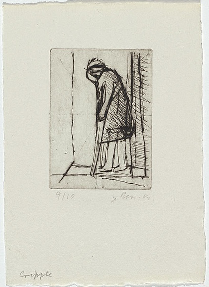 Artist: b'MADDOCK, Bea' | Title: b'Cripple III.' | Date: 1964 | Technique: b'drypoint, printed in black ink, from one copper plate' Artist: b'MADDOCK, Bea' | Title: b'Cripple III.' | Date: 1964 | Technique: b'drypoint, printed in black ink, from one copper plate'