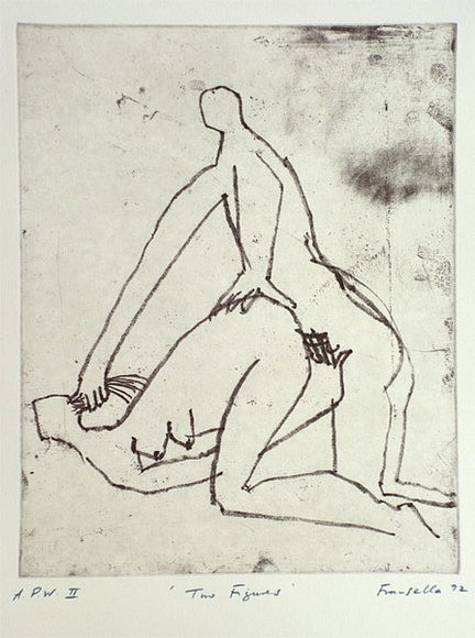Artist: b'Fransella, Graham.' | Title: b'Two figures' | Date: 1992 | Technique: b'softground etching, printed in black ink, from one plate' | Copyright: b'Courtesy of the artist' Artist: b'Fransella, Graham.' | Title: b'Two figures' | Date: 1992 | Technique: b'softground etching, printed in black ink, from one plate' | Copyright: b'Courtesy of the artist'