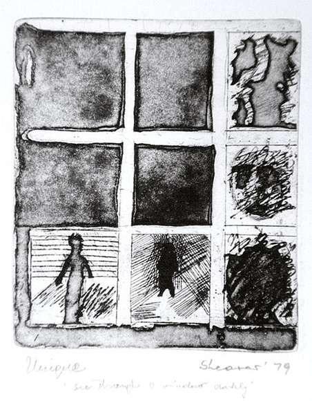 Artist: b'Shearer, Mitzi.' | Title: b'See through a window darkly' | Date: 1979 | Technique: b'etching and aquatint, printed in black ink, from one plate'