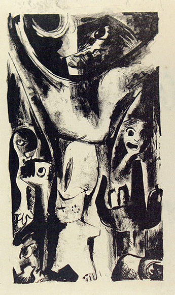 Artist: b'French, Len.' | Title: b'(The fifth day).' | Date: (1955) | Technique: b'lithograph, printed in black ink, from one plate' | Copyright: b'\xc2\xa9 Leonard French. Licensed by VISCOPY, Australia' Artist: b'French, Len.' | Title: b'(The fifth day).' | Date: (1955) | Technique: b'lithograph, printed in black ink, from one plate' | Copyright: b'\xc2\xa9 Leonard French. Licensed by VISCOPY, Australia'