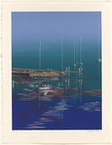Artist: Harbeck, Ron. | Title: Woodford Bay. | Date: 1989 | Technique: screenprint, printed in colour, from six stencils