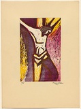 Artist: de Kesler, Thomas. | Title: not titled [Christ on the cross] | Date: about 1955 | Technique: linocut, printed in colour, from multiple blocks