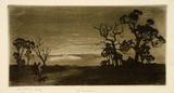 Artist: LINDSAY, Lionel | Title: The Sundowner | Date: 1921 | Technique: aquatint and burnishing, printed in brown ink,  from one plate | Copyright: Courtesy of the National Library of Australia