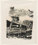 Artist: Ratas, Vaclovas. | Title: Garden | Date: 1963 | Technique: relief-print, printed in black ink, from collaged metal matrix