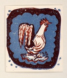 Artist: OGILVIE, Helen | Title: Greeting card: (Rooster) | Technique: linocut, printed in colour, from multiple blocks
