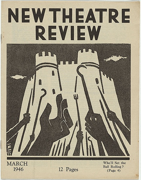 Artist: b'Lindesay, Vane.' | Title: b'(frontcover) New theatre review: March 1946.' | Date: March 1946 | Technique: b'linocut, printed in black ink, from one block; letterpress text' Artist: b'Lindesay, Vane.' | Title: b'(frontcover) New theatre review: March 1946.' | Date: March 1946 | Technique: b'linocut, printed in black ink, from one block; letterpress text'