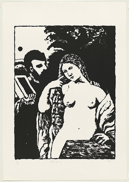 Artist: b'WORSTEAD, Paul' | Title: b'Allegory' | Date: 1991 | Technique: b'screenprint, printed in black ink, from one stencil' | Copyright: b'This work appears on screen courtesy of the artist' Artist: b'WORSTEAD, Paul' | Title: b'Allegory' | Date: 1991 | Technique: b'screenprint, printed in black ink, from one stencil' | Copyright: b'This work appears on screen courtesy of the artist'
