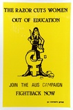 Artist: Swan, James. | Title: The razor cuts the women out of eduction | Date: c.1982 | Technique: screenprint, printed in colour, from two stencils