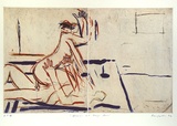 Artist: Fransella, Graham. | Title: Woman and large hand | Date: 1992 | Technique: etching, liftground, aquatint and softground, printed in colour, from four plates | Copyright: Courtesy of the artist