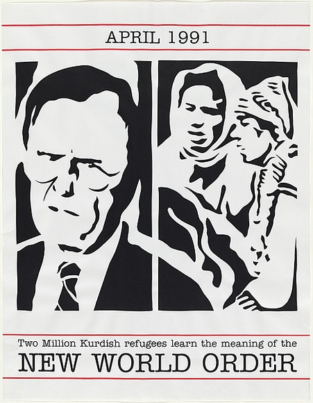 Artist: b'Stannard, Chris.' | Title: b'New World Order April 1991' | Date: 1991 | Technique: b'screenprint, printed in colour, from two stencils'