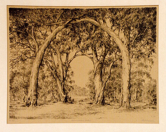 Artist: b'Warner, Alfred Edward.' | Title: b'Australian gothic' | Technique: b'lithograph, printed in black ink, from one plate' Artist: b'Warner, Alfred Edward.' | Title: b'Australian gothic' | Technique: b'lithograph, printed in black ink, from one plate'