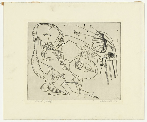 Artist: b'BOYD, Arthur' | Title: b'Potter with child and gramophone.' | Date: (1968-69) | Technique: b'etching, printed in black ink, from one plate' | Copyright: b'Reproduced with permission of Bundanon Trust' Artist: b'BOYD, Arthur' | Title: b'Potter with child and gramophone.' | Date: (1968-69) | Technique: b'etching, printed in black ink, from one plate' | Copyright: b'Reproduced with permission of Bundanon Trust'