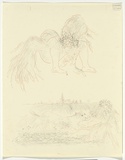 Artist: BOYD, Arthur | Title: Flying figure and landscape. | Date: 1960-70 | Technique: transfer drawing | Copyright: Reproduced with permission of Bundanon Trust