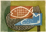 Artist: Brash, Barbara. | Title: (Still life fish). | Date: c.1955 | Technique: linocut, printed in colour from four blocks, with black painted on to brown block