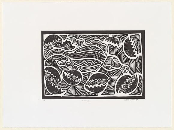 Artist: b'Joshua, Alan.' | Title: b'Hatchling' | Date: c.2001 | Technique: b'linocut, printed in black ink, from one block'