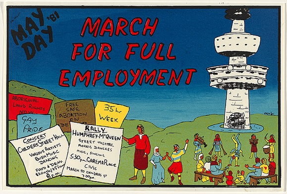 Artist: b'Morrow, David.' | Title: bMarch for full employment ... May Day '81. | Date: 1981 | Technique: b'screenprint, printed in colour, from multiple stencils' Artist: b'Morrow, David.' | Title: bMarch for full employment ... May Day '81. | Date: 1981 | Technique: b'screenprint, printed in colour, from multiple stencils'