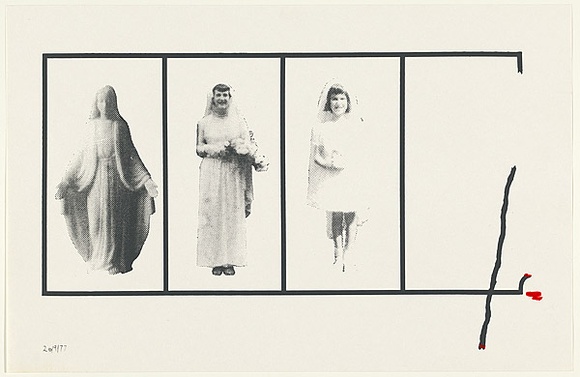Artist: b'Urbanick, Louise.' | Title: b'Untitle (Rectangles containing figures of women)' | Date: 1977 | Technique: b'screenprint, printed in colour, from multiple stencils' Artist: b'Urbanick, Louise.' | Title: b'Untitle (Rectangles containing figures of women)' | Date: 1977 | Technique: b'screenprint, printed in colour, from multiple stencils'
