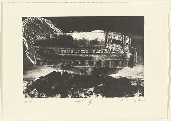 Artist: b'Lee, Graeme.' | Title: b'Lift off' | Date: 1996, November | Technique: b'lithograph, printed in black ink, from one stone' Artist: b'Lee, Graeme.' | Title: b'Lift off' | Date: 1996, November | Technique: b'lithograph, printed in black ink, from one stone'