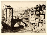 Artist: LINDSAY, Lionel | Title: Sospel, France | Date: 1927 | Technique: drypoint, printed in brown ink, from one plate | Copyright: Courtesy of the National Library of Australia