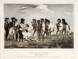 Artist: b'Sainson, Louis de.' | Title: bPort du Roi Georges. Nouvelle-Hollande. Un naturel montre a ses Compagnons les Cadeaux qu'elil a recus a bord de L'Astrolabe. (St George's Sound. New Holland- a native showing his companions the presents received on board the Astrolabe.) | Date: 1833 | Technique: b'lithograph, printed in black ink, from one stone; hand-coloured'