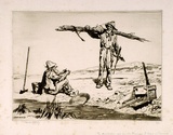 Artist: LINDSAY, Lionel | Title: Old Miners, Creswick Creek, Victoria | Date: 1923 | Technique: drypoint, printed in black ink, from one plate | Copyright: Courtesy of the National Library of Australia