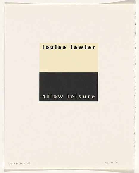 Artist: b'Burgess, Peter.' | Title: b'louise lawler: allow leisure.' | Date: 2001 | Technique: b'computer generated inkjet prints, printed in colour, from digital file' Artist: b'Burgess, Peter.' | Title: b'louise lawler: allow leisure.' | Date: 2001 | Technique: b'computer generated inkjet prints, printed in colour, from digital file'
