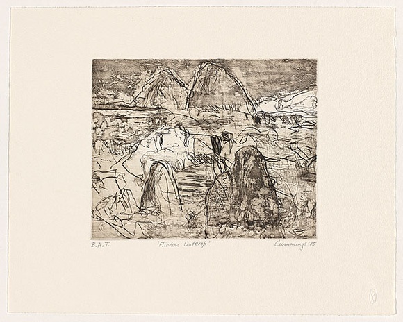 Artist: b'Cummings, Elizabeth.' | Title: b'Flinders outcrop.' | Date: 2005 | Technique: b'etching, aquatint and openbite, printed in black ink with plate-tone, from one plate' Artist: b'Cummings, Elizabeth.' | Title: b'Flinders outcrop.' | Date: 2005 | Technique: b'etching, aquatint and openbite, printed in black ink with plate-tone, from one plate'