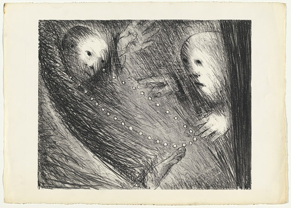 Artist: b'BOYD, Arthur' | Title: b'St Francis removing the rosary.' | Date: (1965) | Technique: b'lithograph, printed in black ink, from one plate' | Copyright: b'Reproduced with permission of Bundanon Trust' Artist: b'BOYD, Arthur' | Title: b'St Francis removing the rosary.' | Date: (1965) | Technique: b'lithograph, printed in black ink, from one plate' | Copyright: b'Reproduced with permission of Bundanon Trust'