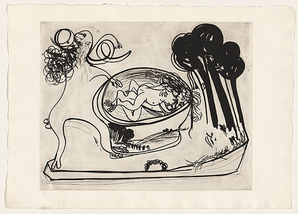 Artist: b'BOYD, Arthur' | Title: b'(Potter with beast and trees).' | Date: 1960-70 | Technique: b'etching and aquatint, printed in black ink, from one plate' | Copyright: b'This work appears on screen courtesy of Bundanon Trust' Artist: b'BOYD, Arthur' | Title: b'(Potter with beast and trees).' | Date: 1960-70 | Technique: b'etching and aquatint, printed in black ink, from one plate' | Copyright: b'This work appears on screen courtesy of Bundanon Trust'