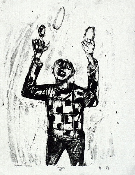 Artist: b'Grieve, Robert.' | Title: b'Juggler' | Date: 1957 | Technique: b'lithograph, printed in black ink, from one stone' Artist: b'Grieve, Robert.' | Title: b'Juggler' | Date: 1957 | Technique: b'lithograph, printed in black ink, from one stone'