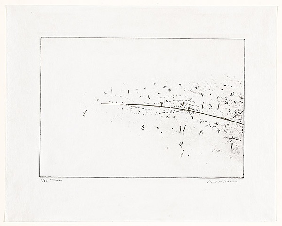 Artist: b'WILLIAMS, Fred' | Title: b'South Australian landscape' | Date: 1972 | Technique: b'etching, foul biting, embossing, printed in black ink' | Copyright: b'\xc2\xa9 Fred Williams Estate' Artist: b'WILLIAMS, Fred' | Title: b'South Australian landscape' | Date: 1972 | Technique: b'etching, foul biting, embossing, printed in black ink' | Copyright: b'\xc2\xa9 Fred Williams Estate'
