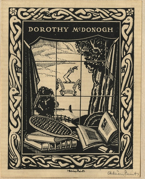 Artist: b'FEINT, Adrian' | Title: b'Bookplate: Dorothy McDonogh.' | Date: (1933) | Technique: b'line-engraving, printed in black ink, from one process block' | Copyright: b'Courtesy the Estate of Adrian Feint' Artist: b'FEINT, Adrian' | Title: b'Bookplate: Dorothy McDonogh.' | Date: (1933) | Technique: b'line-engraving, printed in black ink, from one process block' | Copyright: b'Courtesy the Estate of Adrian Feint'