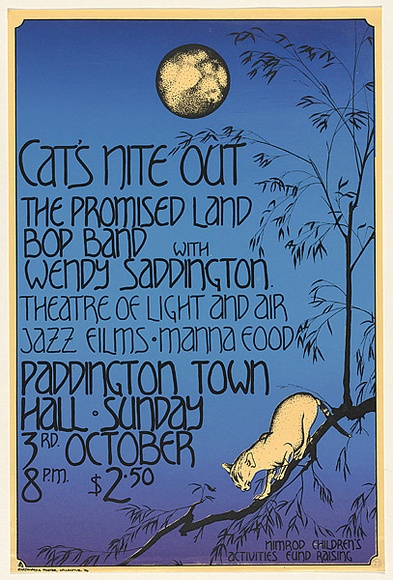 Artist: b'LITTLE, Colin' | Title: bCat's nite out | Date: 1976 | Technique: b'screenprint, printed in colour, from two stencils' Artist: b'LITTLE, Colin' | Title: bCat's nite out | Date: 1976 | Technique: b'screenprint, printed in colour, from two stencils'