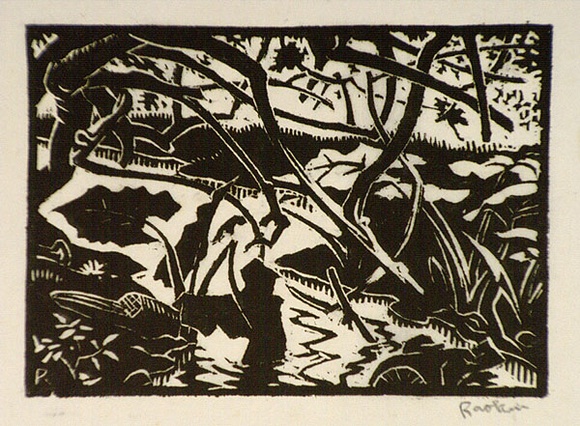 Artist: b'Hawkins, Weaver.' | Title: b'(Plant forms?)' | Date: 1934 | Technique: b'linocut, printed in black ink, from one block' | Copyright: b'The Estate of H.F Weaver Hawkins' Artist: b'Hawkins, Weaver.' | Title: b'(Plant forms?)' | Date: 1934 | Technique: b'linocut, printed in black ink, from one block' | Copyright: b'The Estate of H.F Weaver Hawkins'
