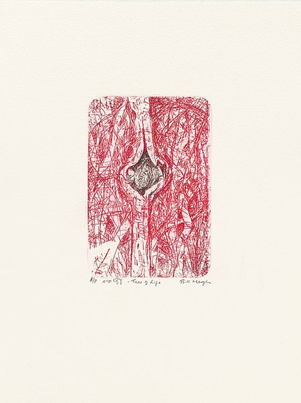 Artist: b'MEYER, Bill' | Title: b'Tree of Life (Etz Chaim).' | Date: 1992 | Technique: b'etching, printed in red and black ink with plate-tone, from one zinc plate' | Copyright: b'\xc2\xa9 Bill Meyer' Artist: b'MEYER, Bill' | Title: b'Tree of Life (Etz Chaim).' | Date: 1992 | Technique: b'etching, printed in red and black ink with plate-tone, from one zinc plate' | Copyright: b'\xc2\xa9 Bill Meyer'