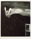 Artist: BALDESSIN, George | Title: MM and Chair. | Date: 1977 | Technique: etching and aquatint, printed in black ink, from one plate; stencil, printed in green ink, from three stencils