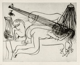 Artist: BOYD, Arthur | Title: Hypnotist with nude, bath and beast. | Date: (1968-69) | Technique: drypoint, printed in black ink, from one plate | Copyright: Reproduced with permission of Bundanon Trust